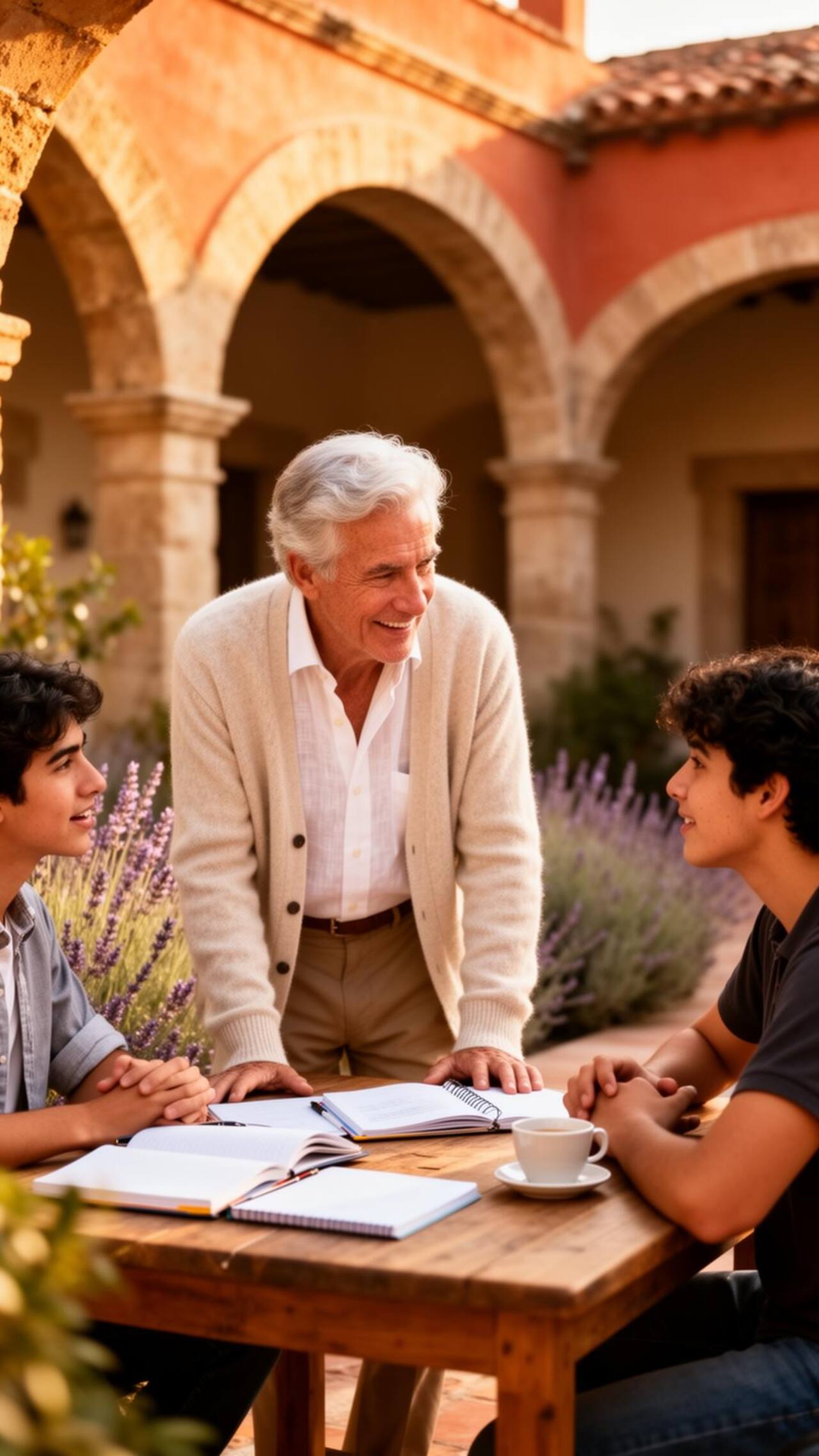Distinguished American executive mentoring young students at the Hacienda